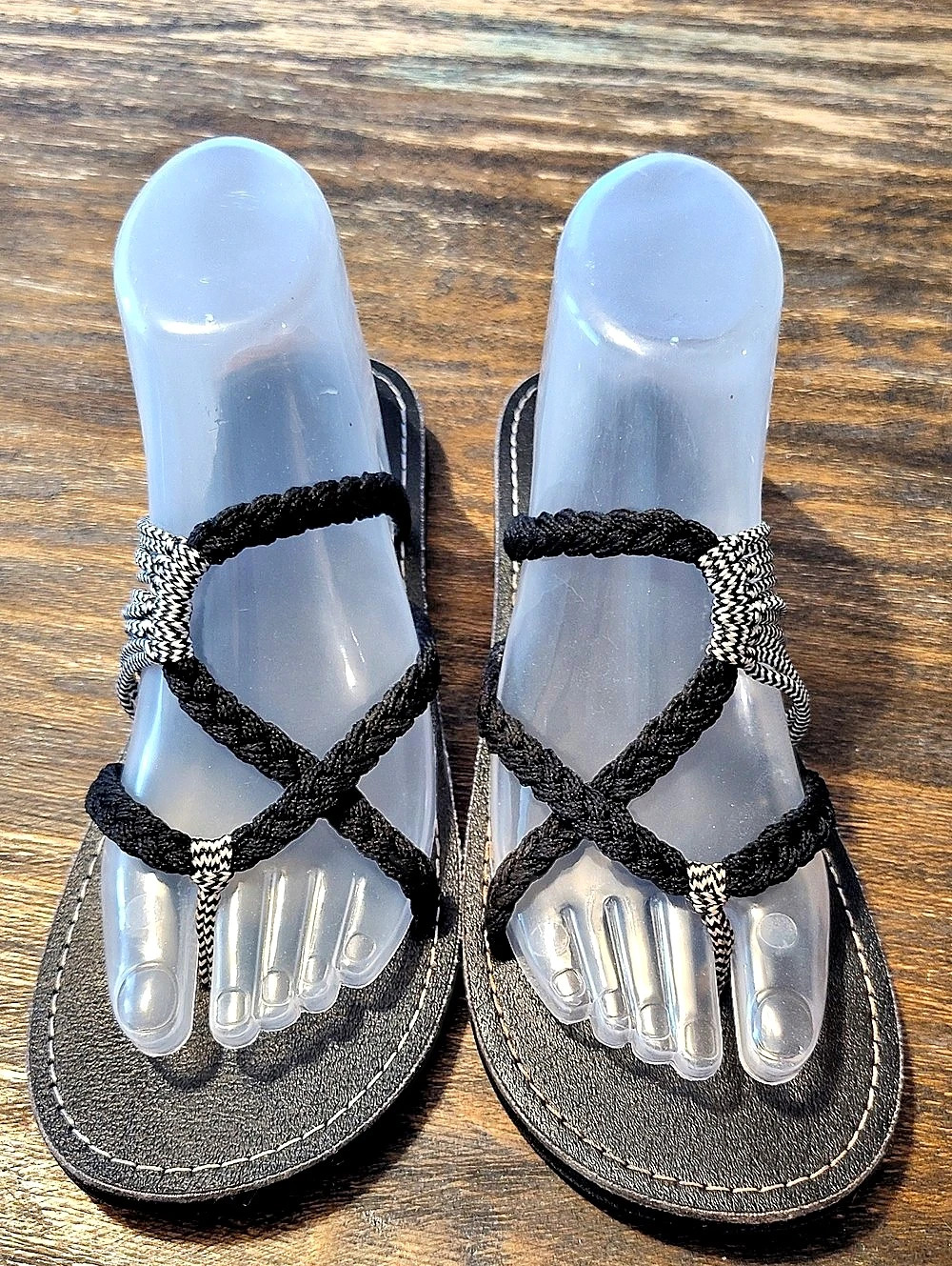 Black & Silver Strappy Yoga Sandals Like New